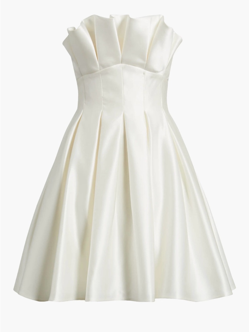 AMSALE Little White Dress Size 2 Ivory Satin Pleated Fit & Flare Dress